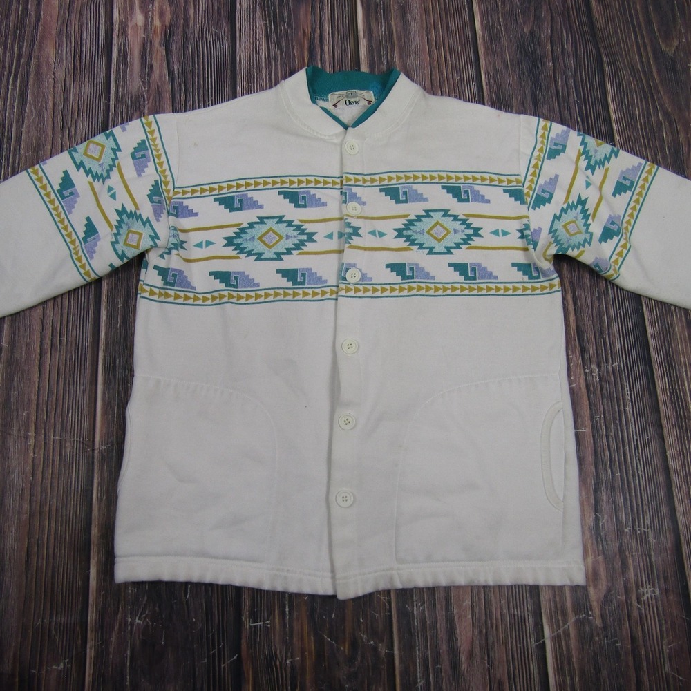 Vintage Orvis Sweatshirt Mens XL White Tribal Western Cardigan Button Fleece - Picture 3 of 6